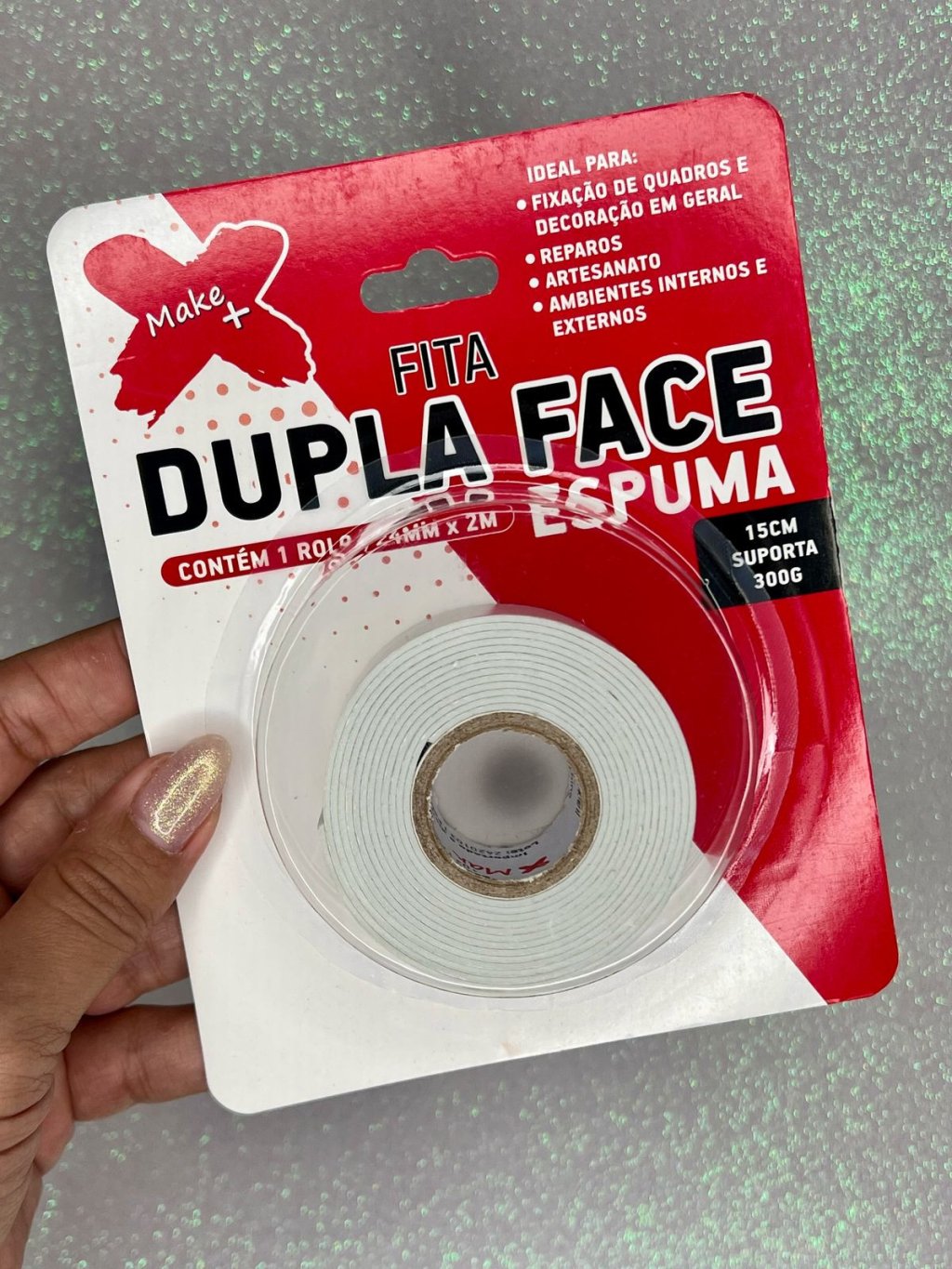 Fita Adesiva Dupla Face Espuma Make+ Ref:1187 24mm 02mt