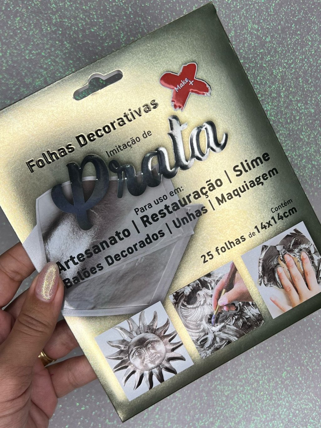 Folha Metalizada Make+ Ref:6116 PRATA 14x14cm 25und