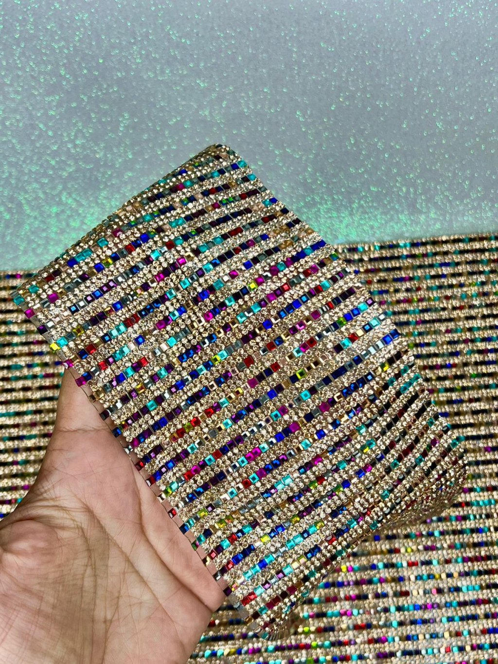 Manta Strass/Chaton Mini Quadrados NVA Ref:49813 ROSE/COLOR 10cm x 40cm