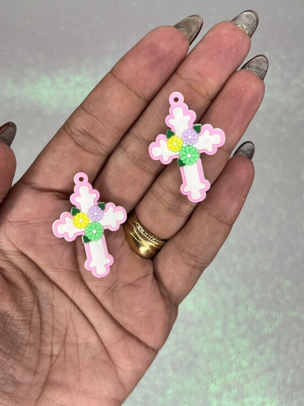 Aplique Emborrachado Crucifixo Flor Patimport Ref:49963 Rosa 35mm 02und