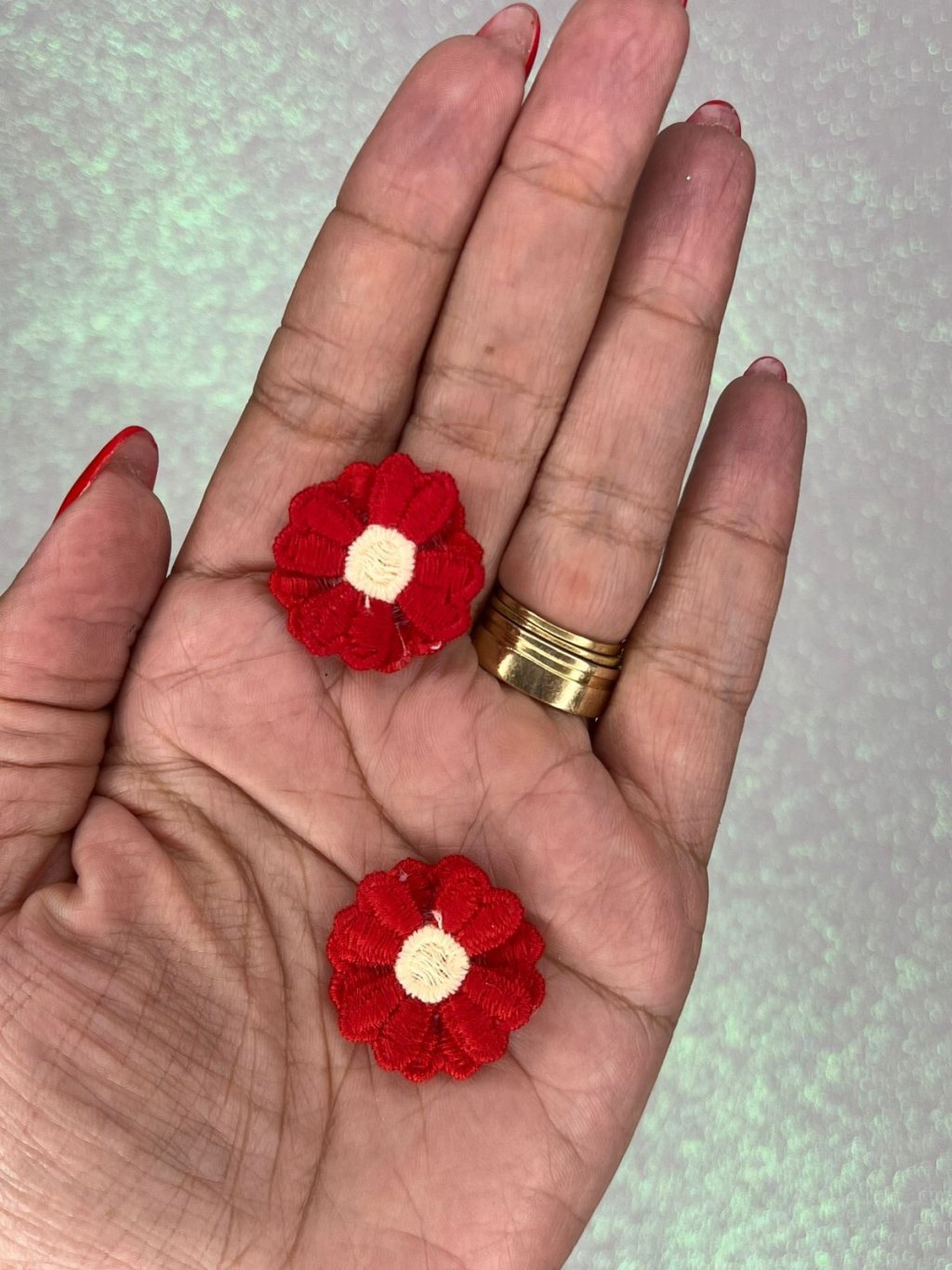 Aplique Bordado Flor Dupla Lomil APL55 Ref:49974 VERMELHO/AMARELO 25mm 02und