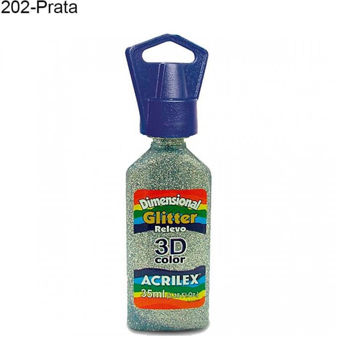 Tinta Dimensional Gliter Acrilex 202-PRATA 35ml