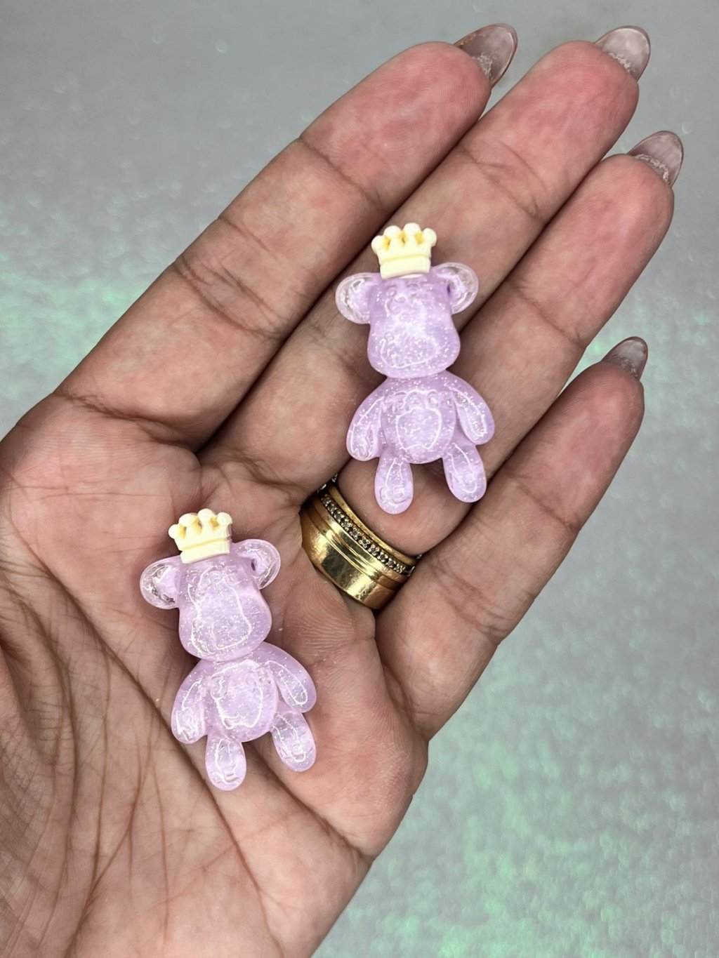 Aplique Urso Coroa Resina Yama Ref:50052 LILÁS 40mm 02und