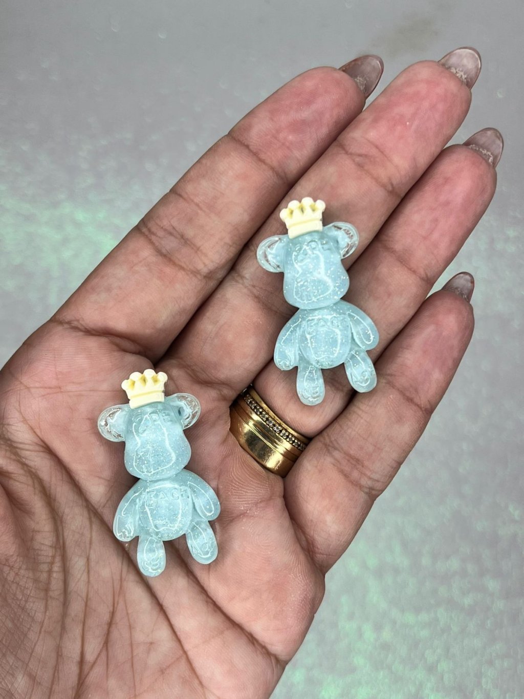 Aplique Urso Coroa Resina Yama Ref:50052 AZUL 40mm 02und