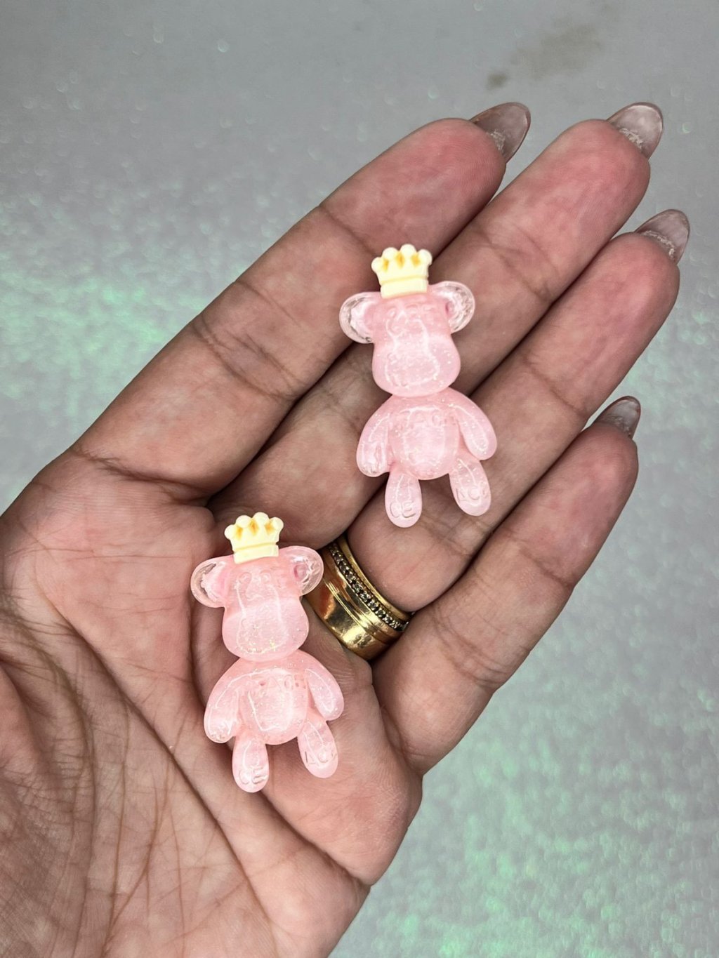 Aplique Urso Coroa Resina Yama Ref:50052 ROSA 40mm 02und