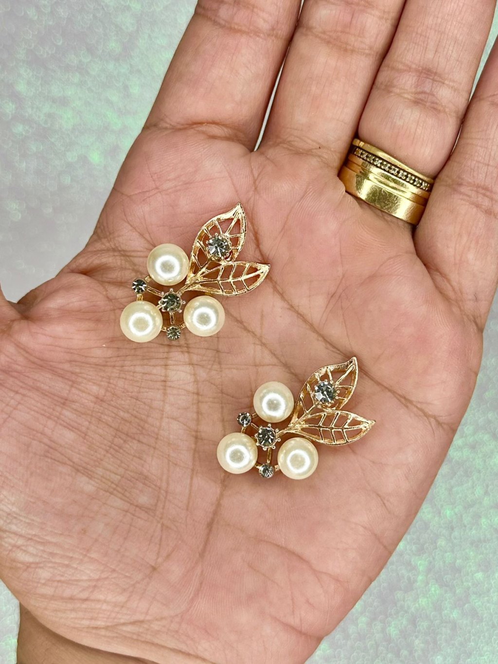 Aplique Jóia Flor Folha Pérola/strass Ref:50124 Lomil OFFWHITE 30mm 01und