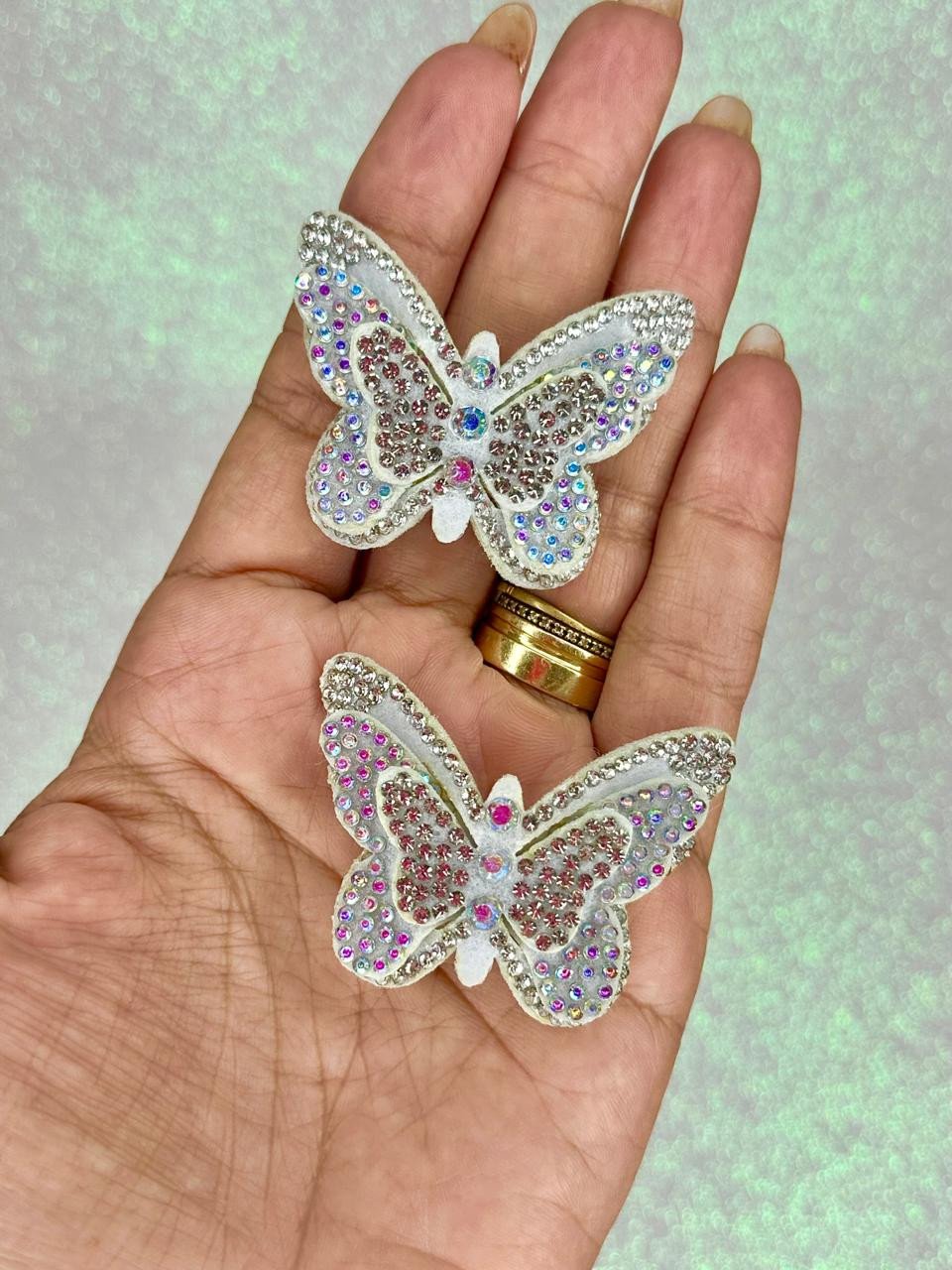 Aplique Borboleta Feltro/Strass Lomil Ref:39378 PRATA 55mm 02und