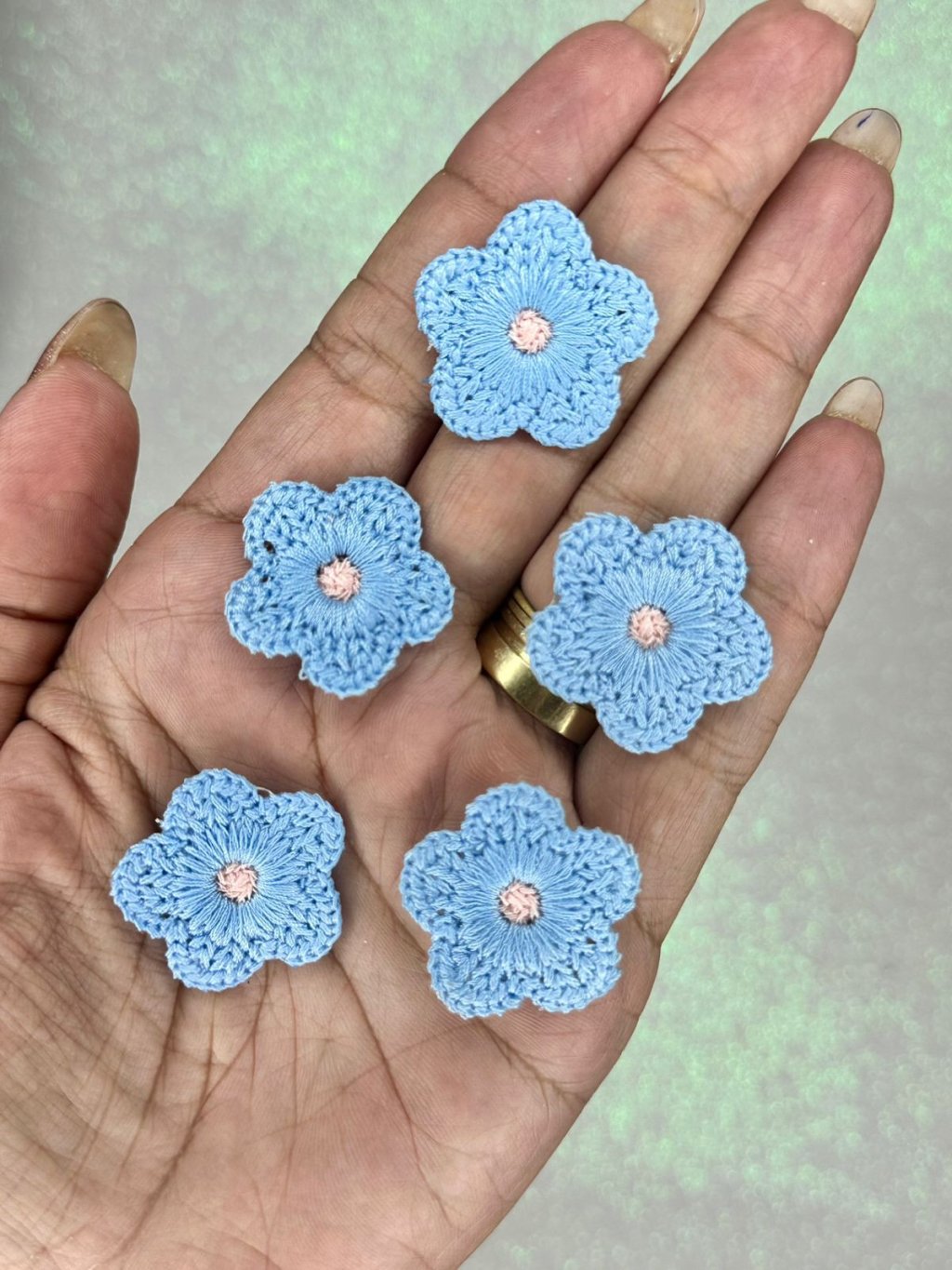 Aplique Flor Crochê PatImport Ref:50155 AZUL SERENITY 30mm 05und