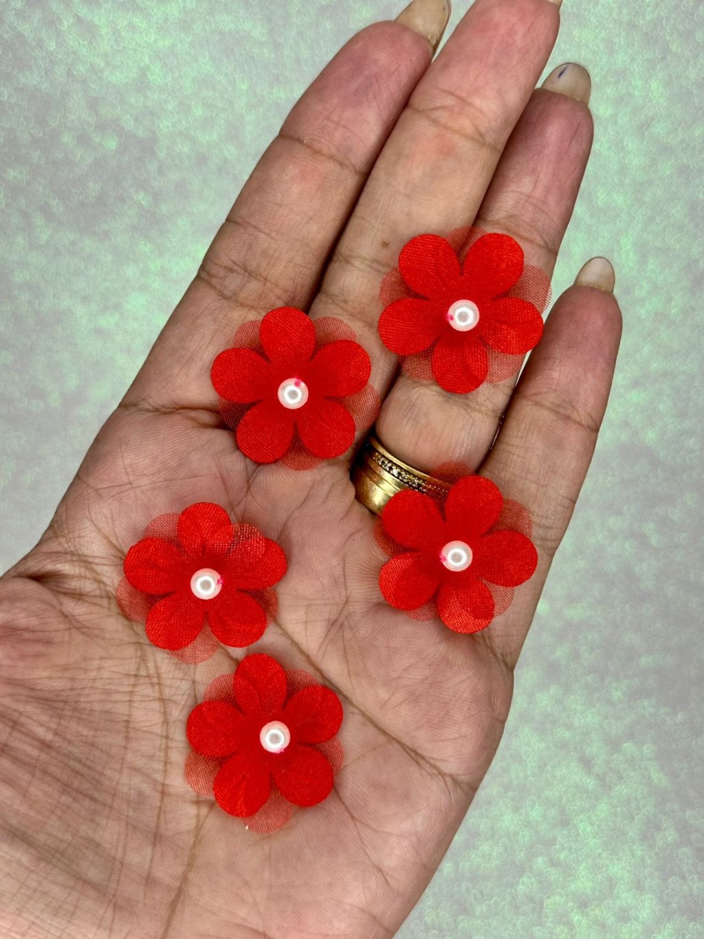 Aplique Flor Dupla Organza c/Pérola PatImport Ref:50156 VERMELHO 25mm 05und