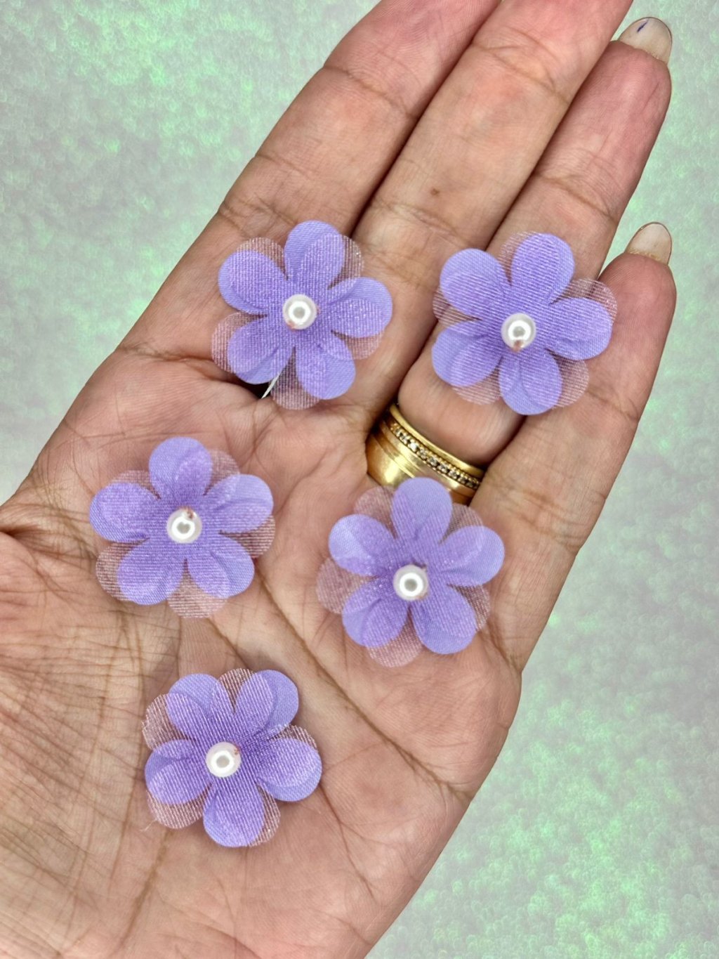Aplique Flor Dupla Organza c/Pérola PatImport Ref:50156 LAVANDA 25mm 05und