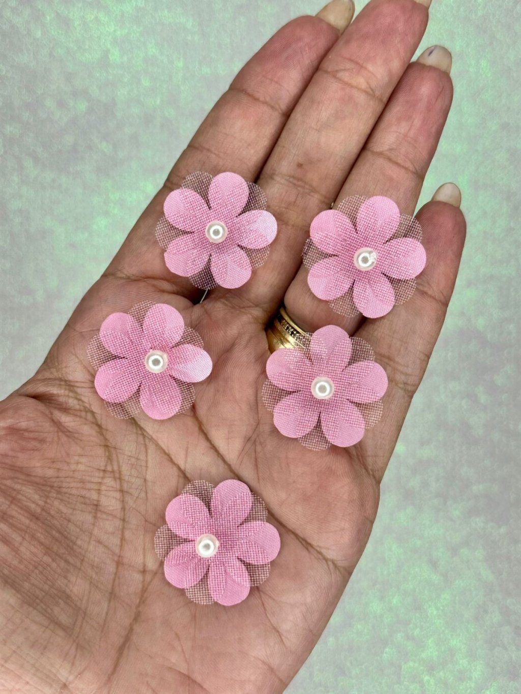 Aplique Flor Dupla Organza c/Pérola PatImport Ref:50156 ROSA FORTE 25mm 05und