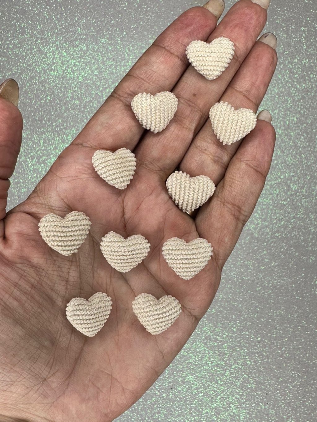 Aplique Coração Cotelê PP PatImport Ref:50157 BEGE CLARO 18mm 05und