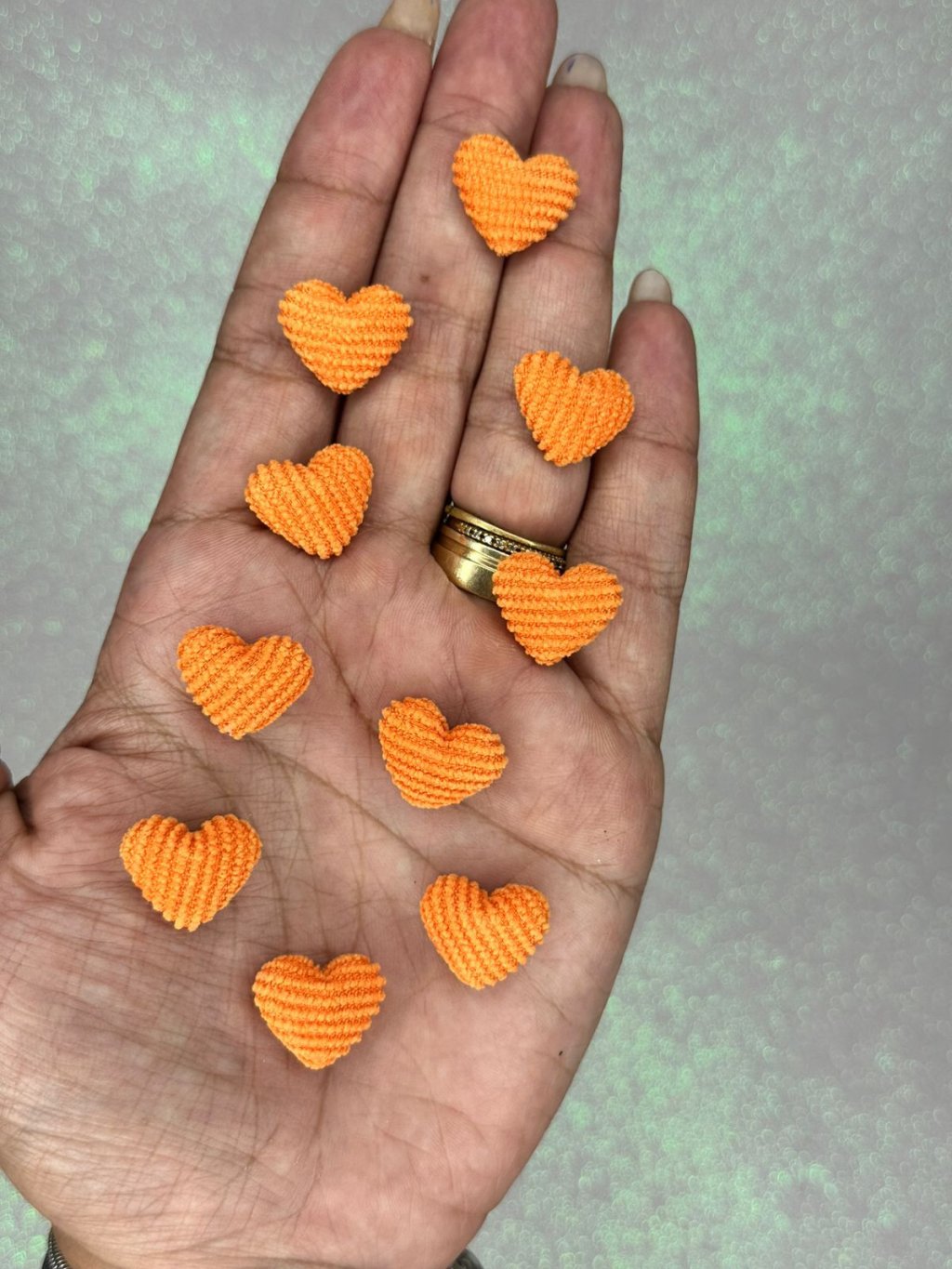 Aplique Coração Cotelê PP PatImport Ref:50157 LARANJA 18mm 05und