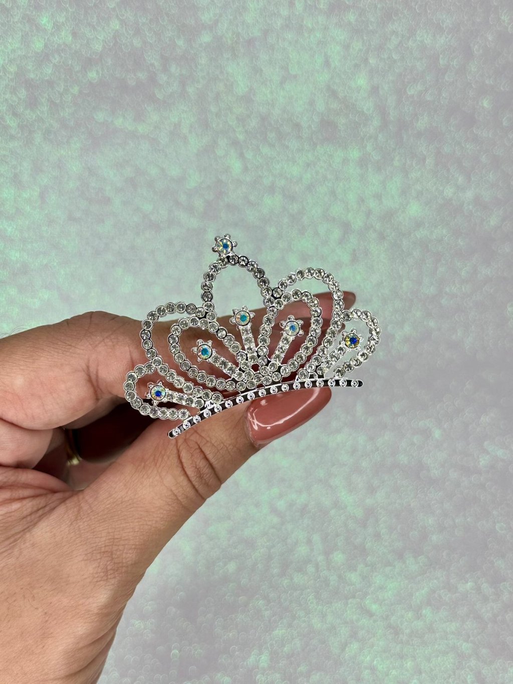 Aplique Coroa Strass com Pente Ref:50161 PRATA 50mm 01Und