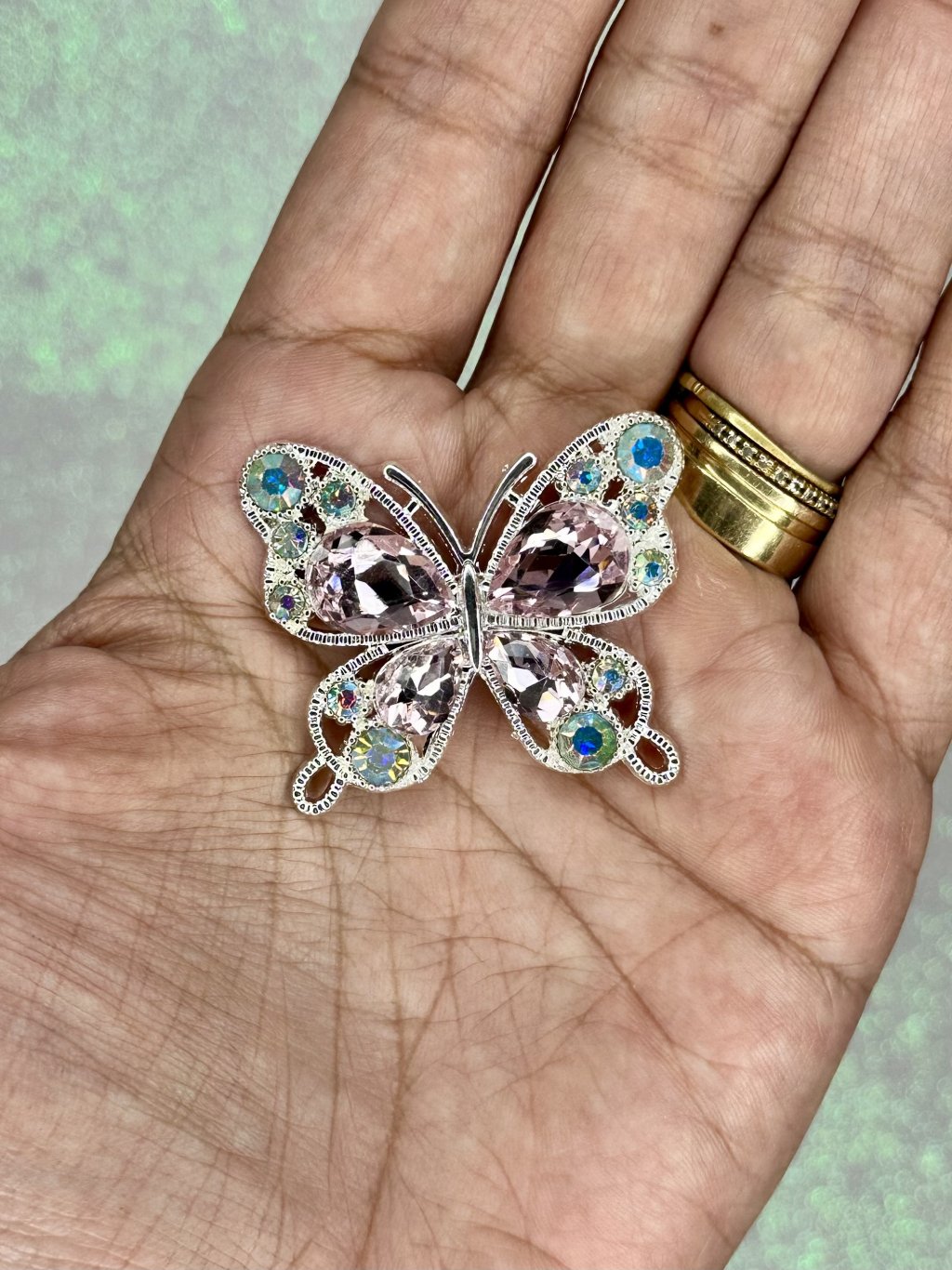 Aplique Borboleta Luxo Strass/Chaton Lomil Ref:50167 ROSA CLARO 40mm 01Und