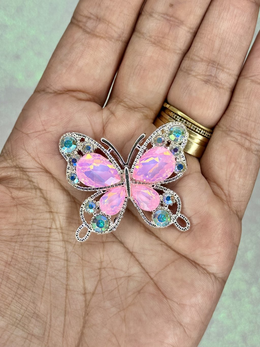 Aplique Borboleta Luxo Strass/Chaton Lomil Ref:50167 ROSA 40mm 01Und