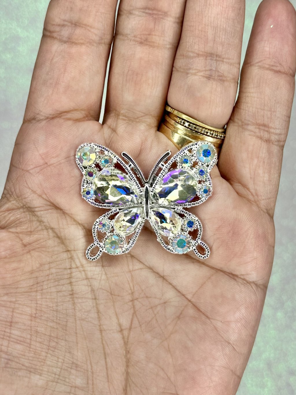 Aplique Borboleta Luxo Strass/Chaton Lomil Ref:50167 PRATA IRISADO 40mm 01Und