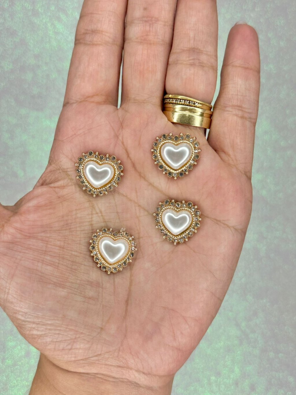 Aplique Jóia Coração P Strass/Pérola Lomil Ref:48755 OFFWHITE 2,0cm 01UND