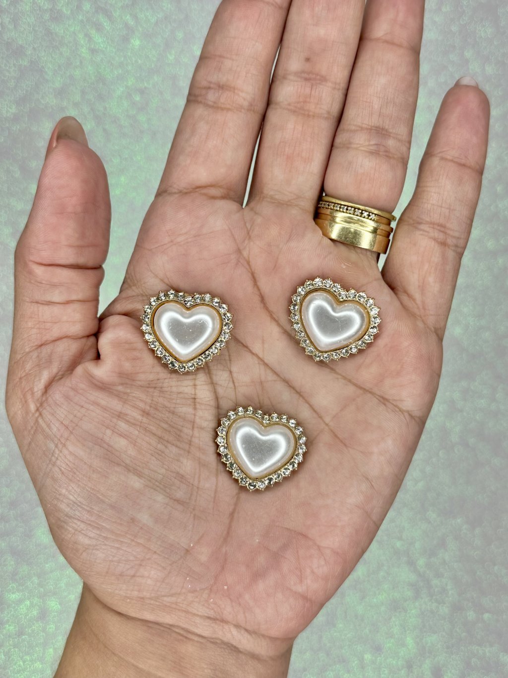 Aplique Jóia Coração M Strass/Pérola Lomil Ref:50124 OFFWHITE 2,5cm 01UND