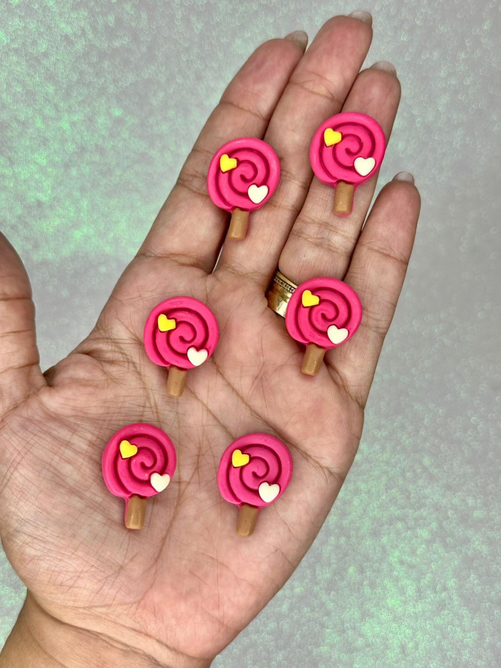 Aplique Pirulito Resina Coração Lomil Ref:50173 PINK 35mm 05und