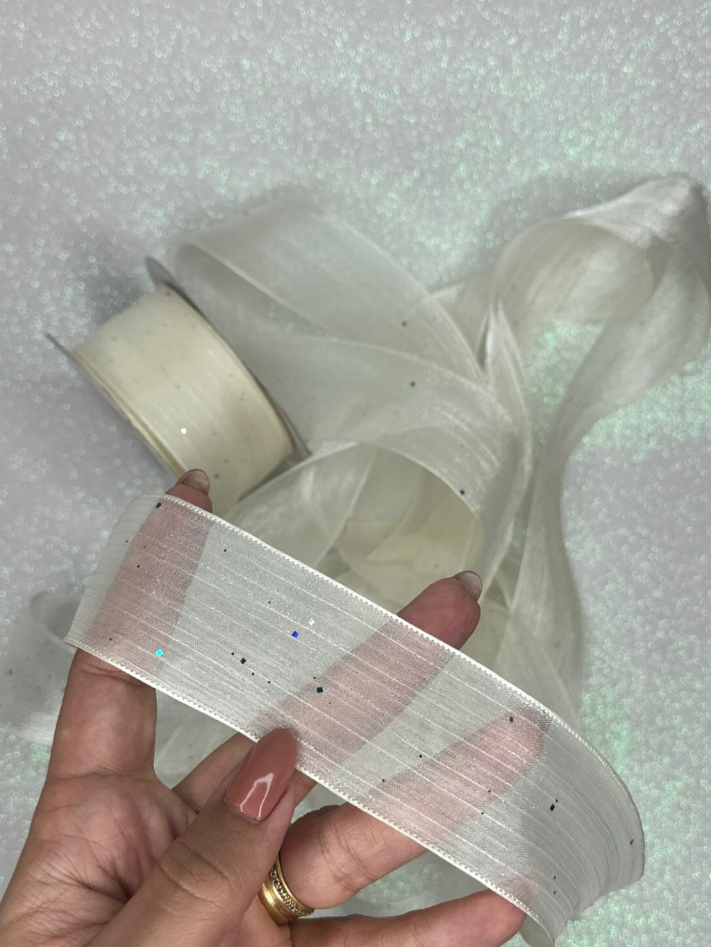 Fita Organza Gliter Glossy Yama ref:50179 OFFWHITE 38mm 02mt