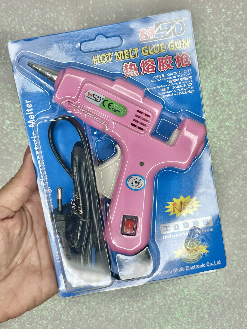 Pistola Cola Quente HotMelt Pequena ROSA FORTE Ref:SD-A601 Liga/Desliga 20W