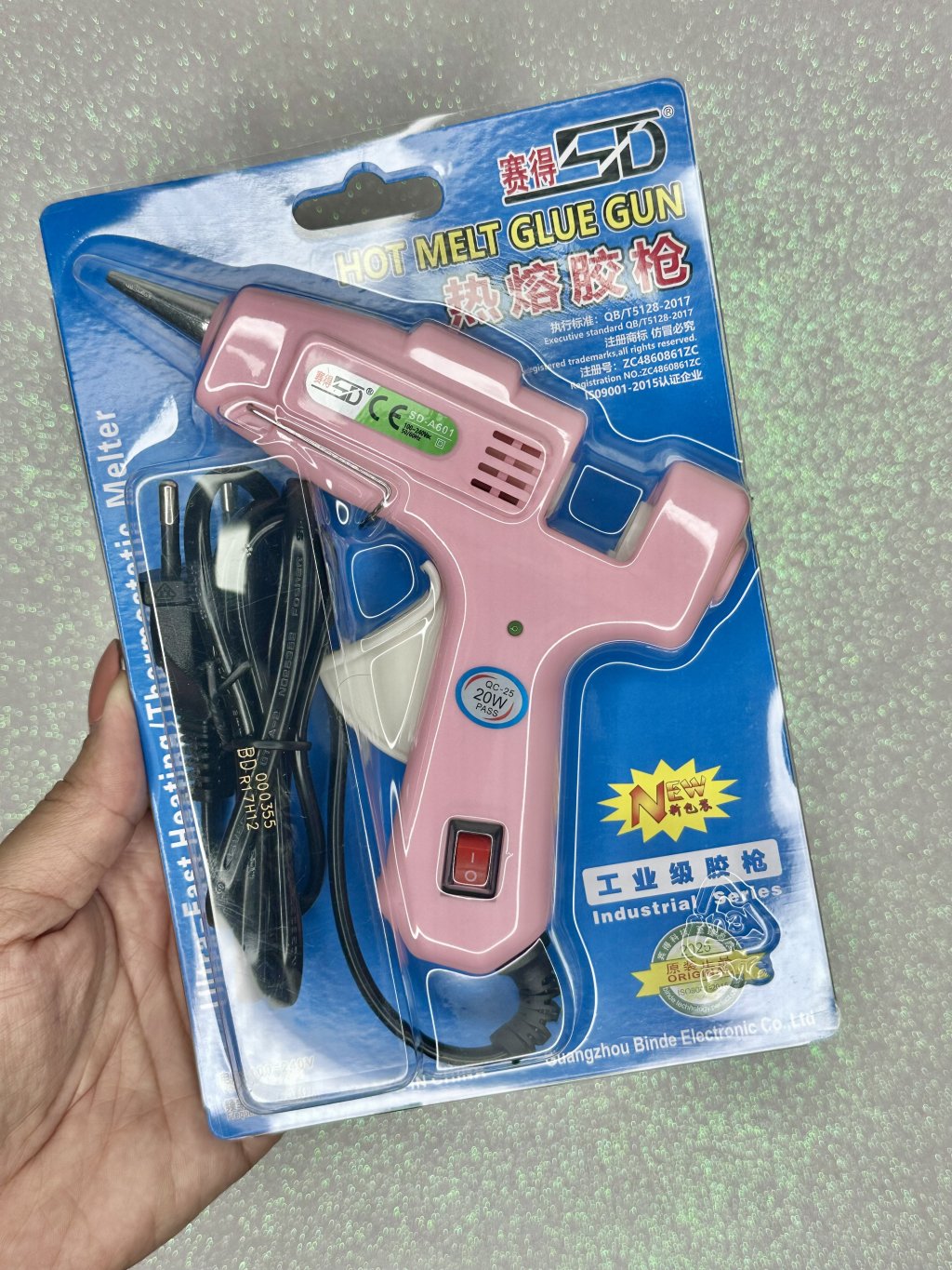 Pistola Cola Quente HotMelt Pequena ROSA CLARO Ref:SD-A601 Liga/Desliga 20W