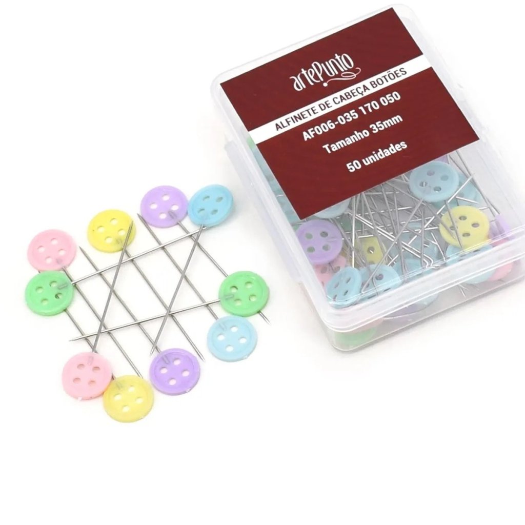 Alfinete Patchwork ArtePunto BOTÃO Ref:AF006 35mm Aço 50und