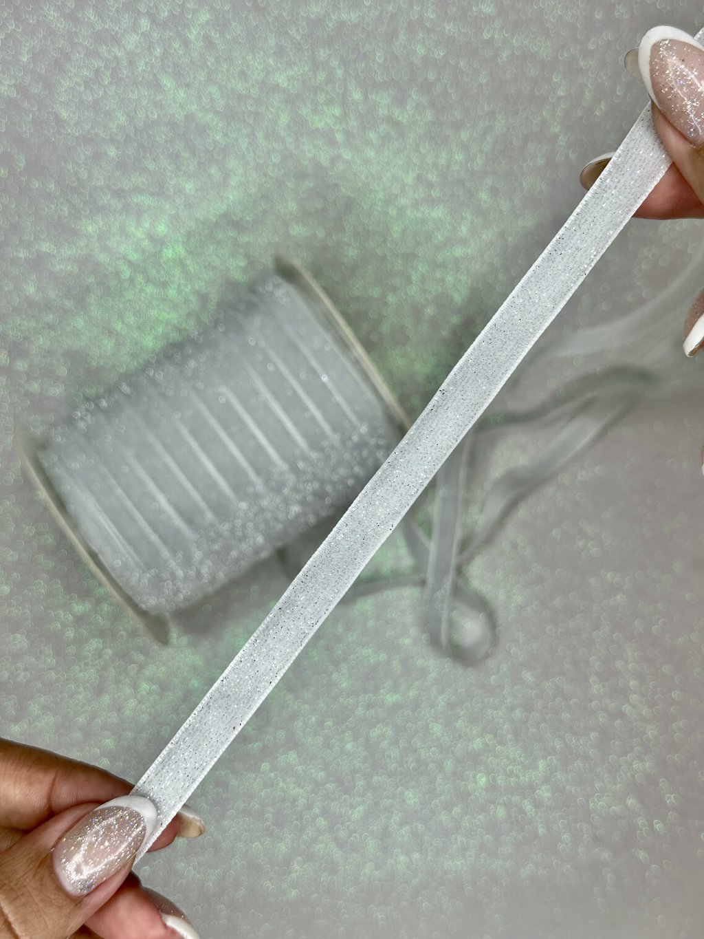 Fita Veludo Lurex Yama Ref:48770 BRANCO/PRATA 10mm 03mt