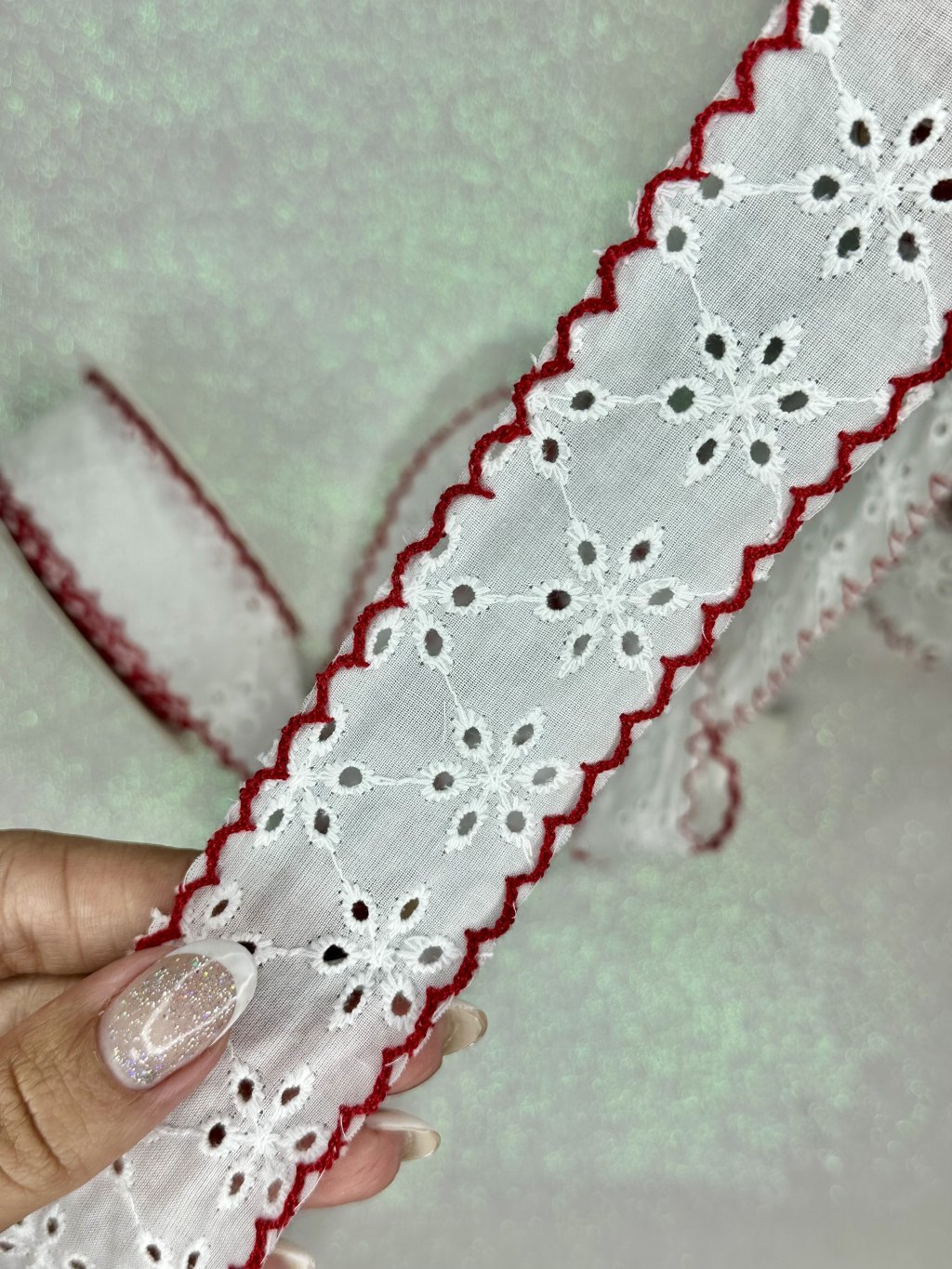 Fita Cambraia Yama Ref:50420 BRANCO/VERMELHO 38mm 02mt