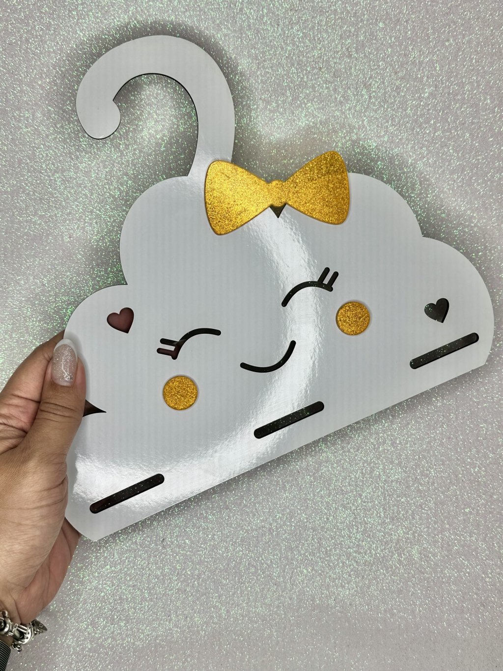 Cabide MDF Nuvem Ref:50512 DOURADO GLITER 22x25cm 