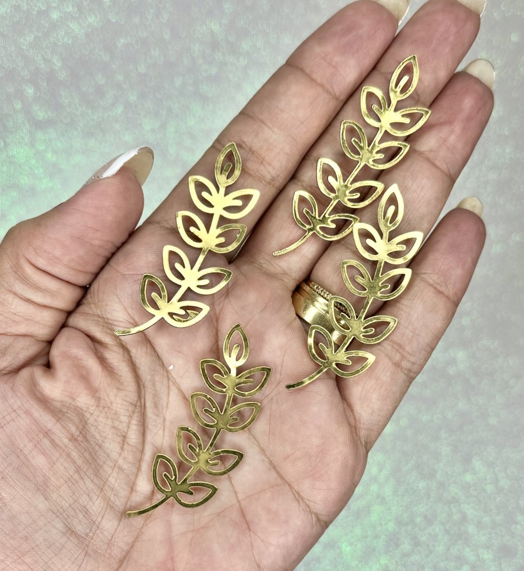 Aplique Folha Ramo Lonita Lomil Ref:50523 OURO 55mm 02und