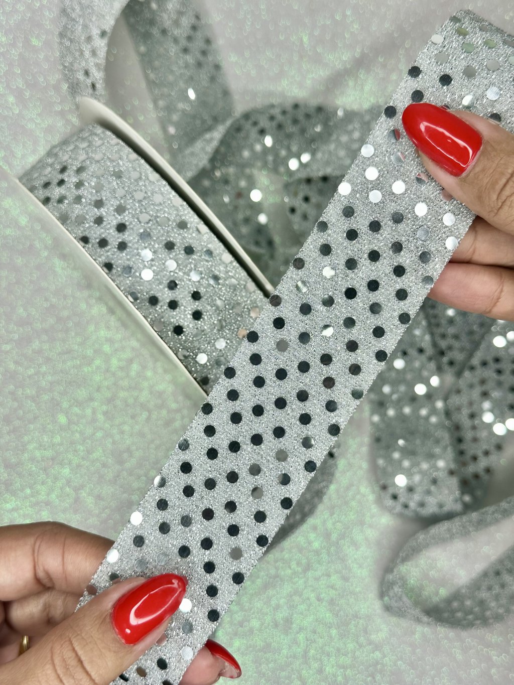 Fita Lurex Poá Mili Ref:50580 PRATA 38mm 02mt