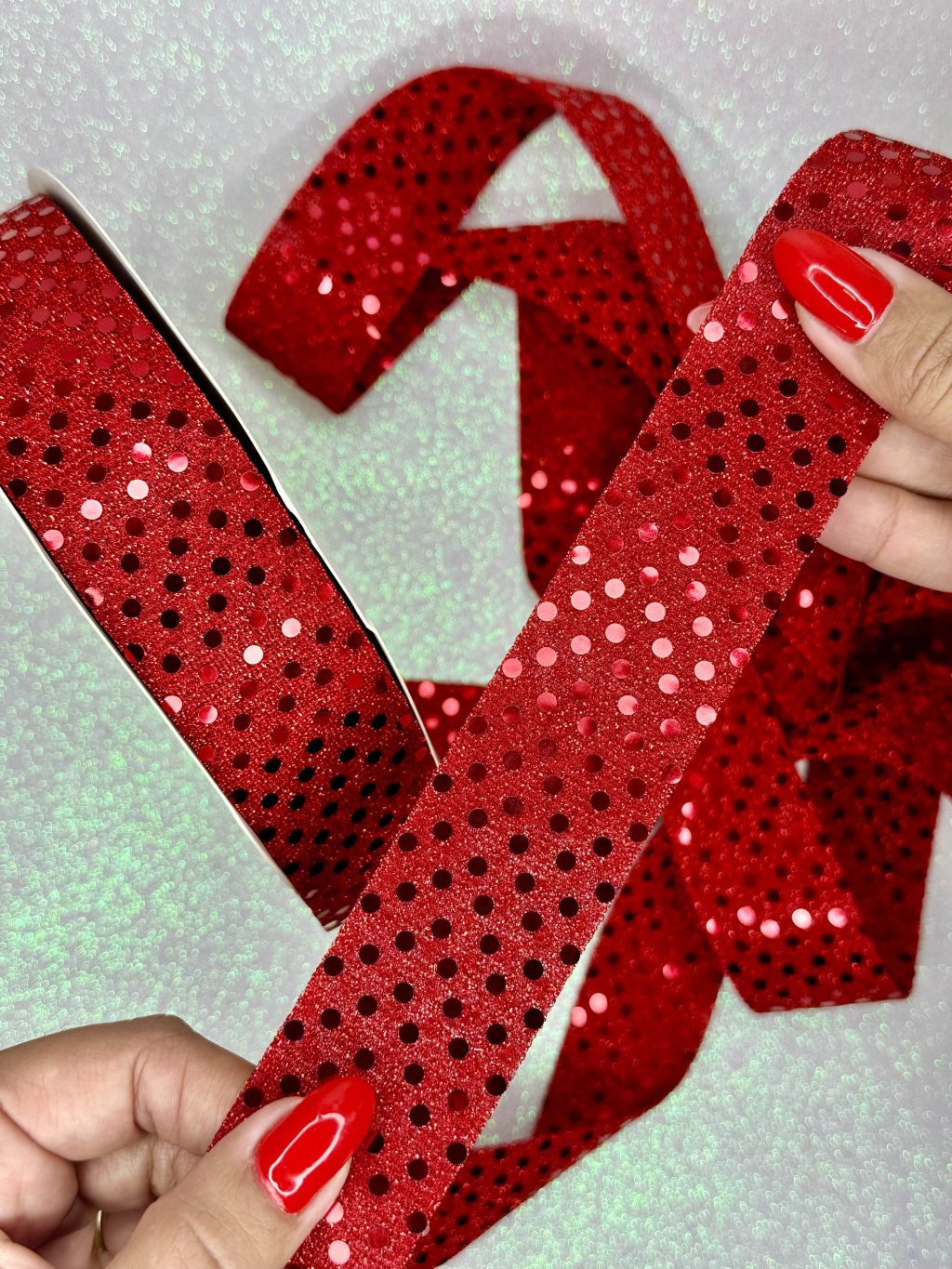 Fita Lurex Poá Mili Ref:50580 VERMELHO 38mm 02mt