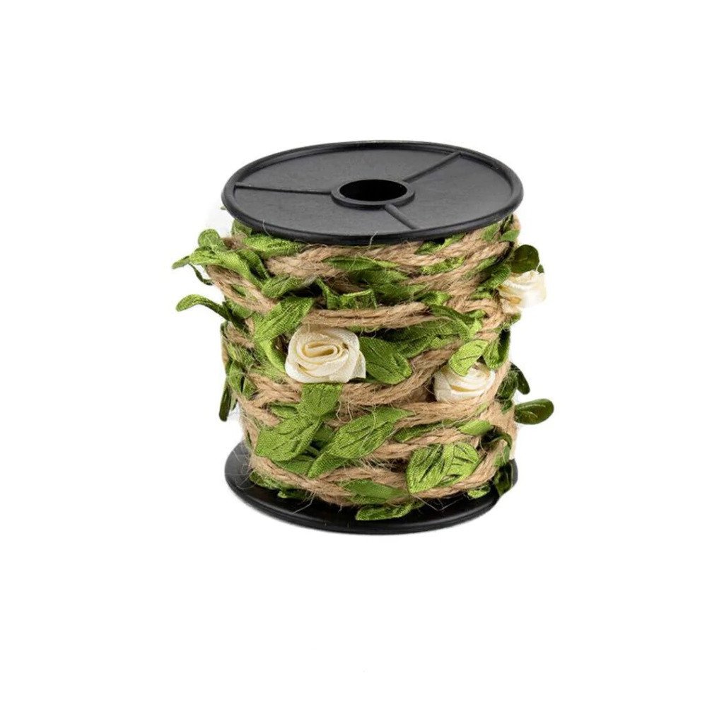 Cordão Juta Flores/Folha Lomil Ref:JR10 CREME 7mm 10mt