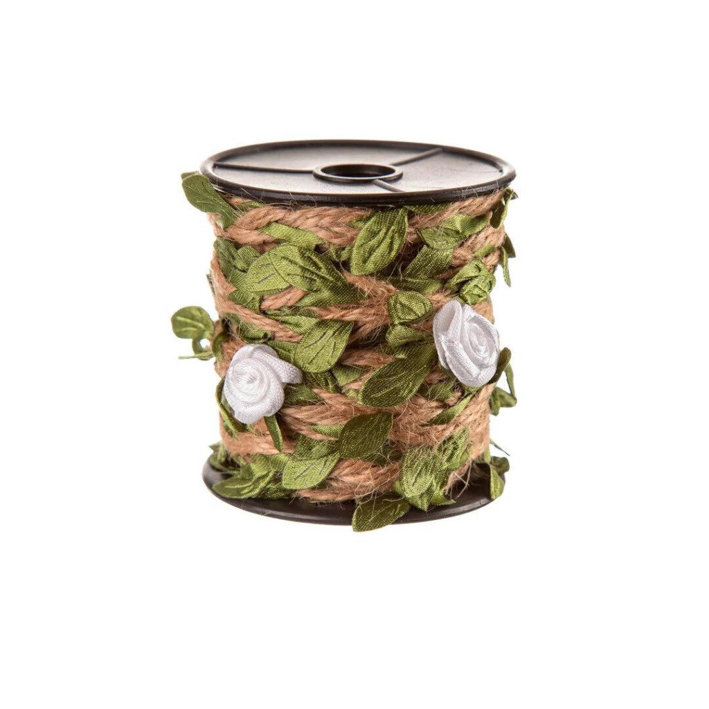 Cordão Juta Flores/Folha Lomil Ref:JR10 BRANCO 7mm 10mt