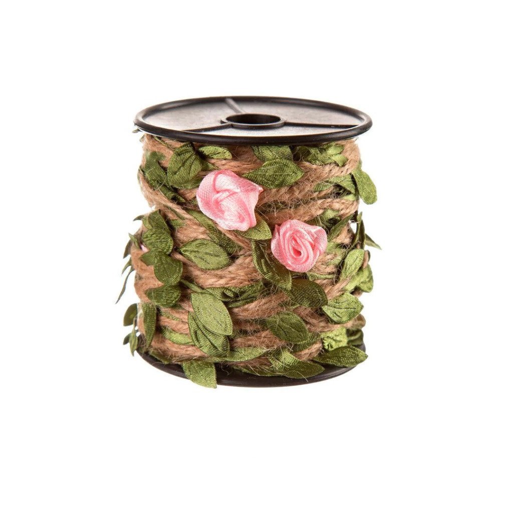 Cordão Juta Flores/Folha Lomil Ref:JR10 ROSA 7mm 10mt