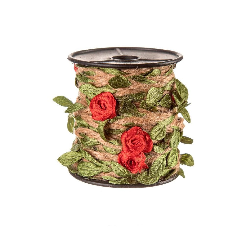 Cordão Juta Flores/Folha Lomil Ref:JR10 VERMELHO 7mm 10mt