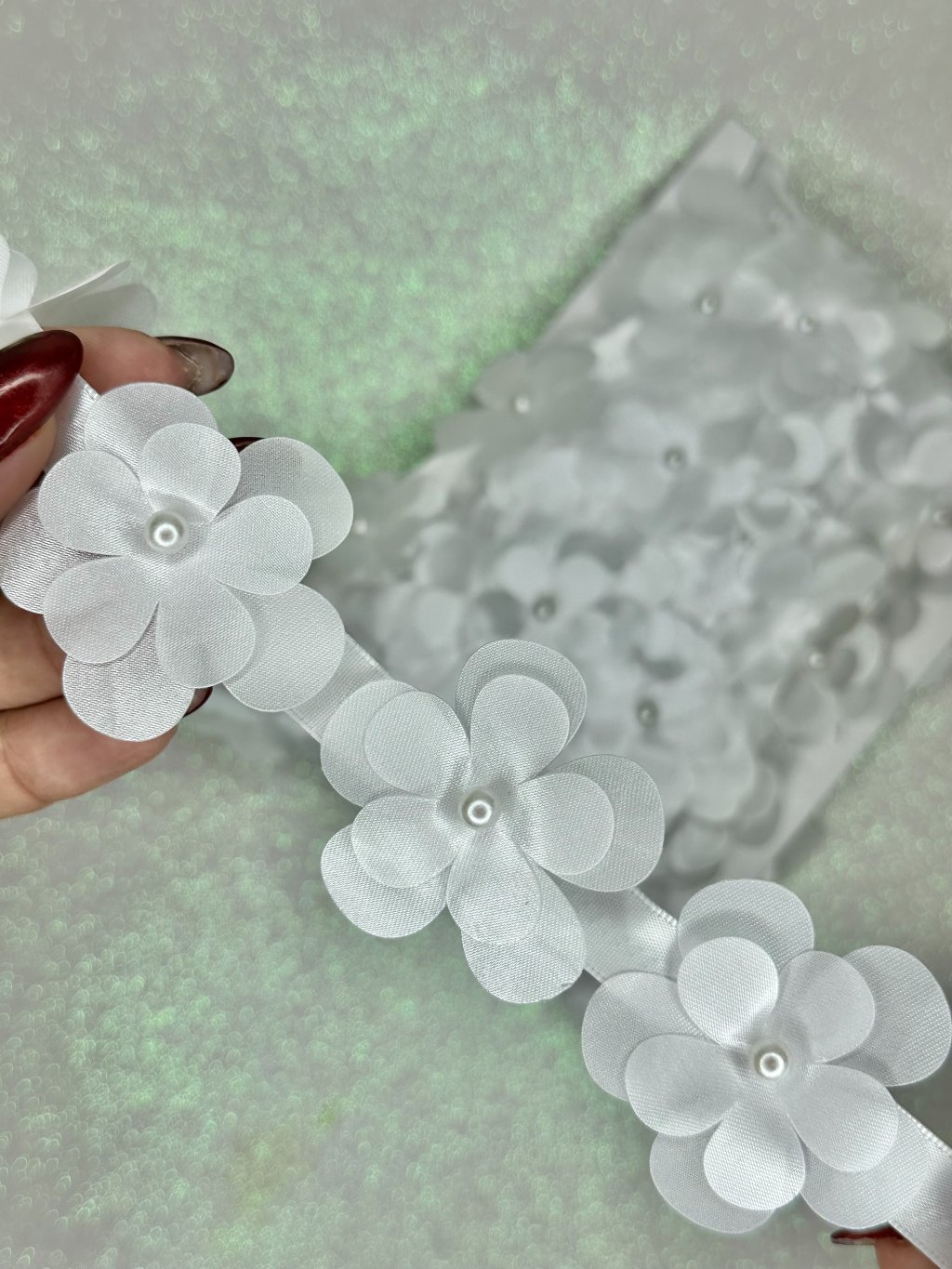 Passamanaria Flores/Pérola Princess Ref:151728 BRANCO 3,8cm metro
