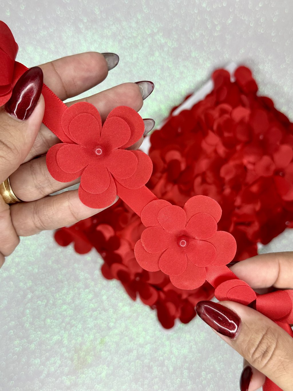 Passamanaria Flores/Pérola Princess Ref:151728 VERMELHO 3,8cm metro