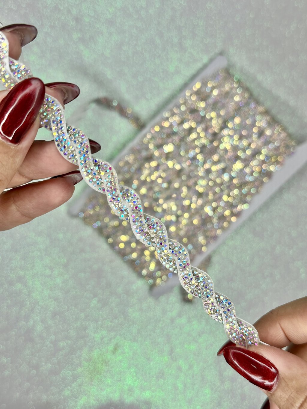 Meia Cana Strass Trançado Lomil Ref:50676 PRATA IRISADO 10mm metro