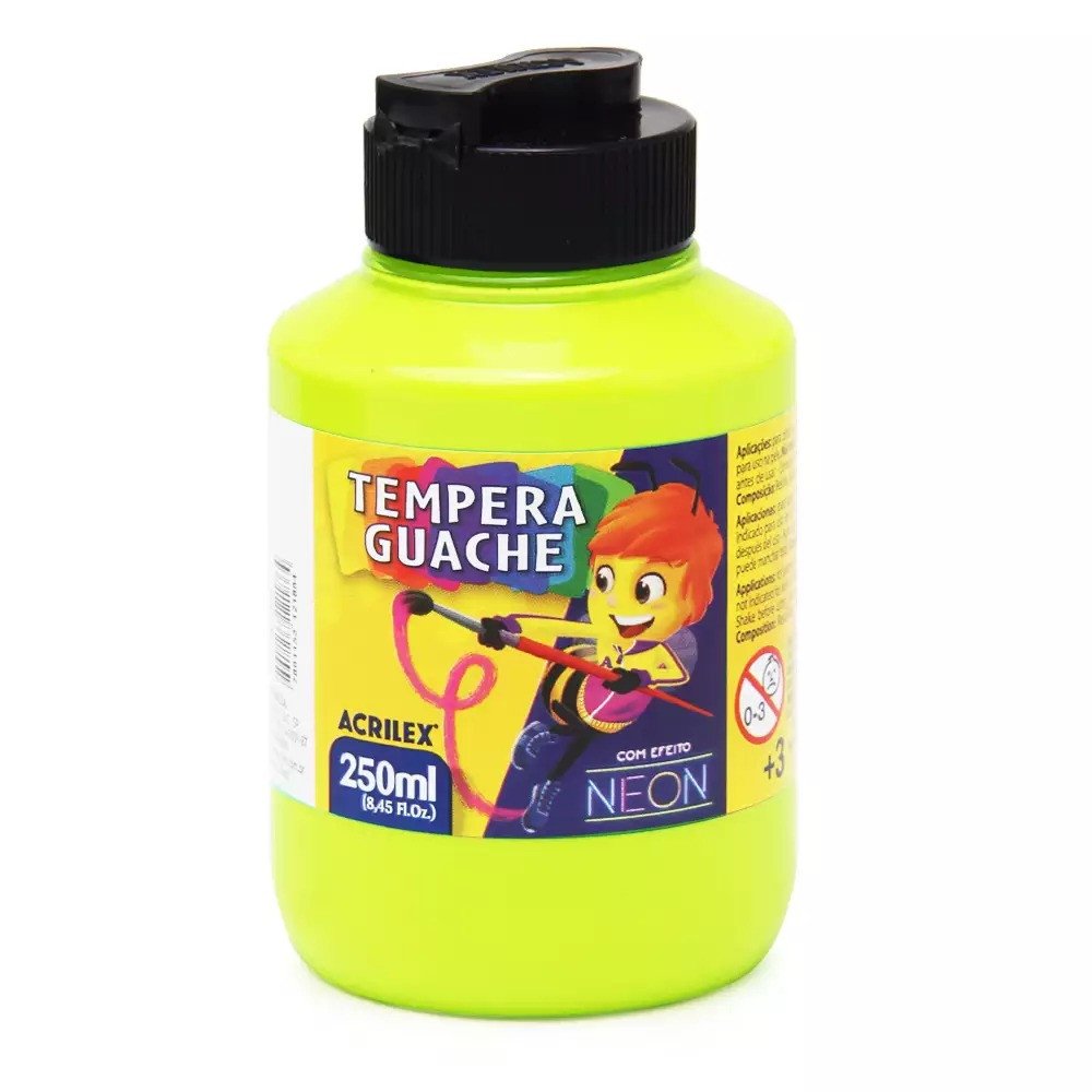 Tinta Tempera Guache Neon Acrilex cor102-AMARELO 250ml