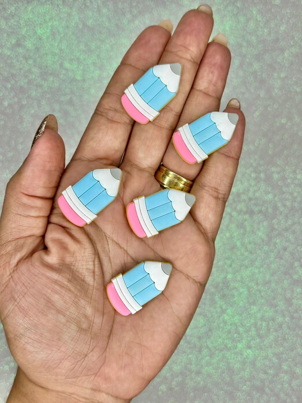 Aplique Emborrachado Lápis PatImport Ref:50716 Rosa/Branco/Azul 35mm 02und