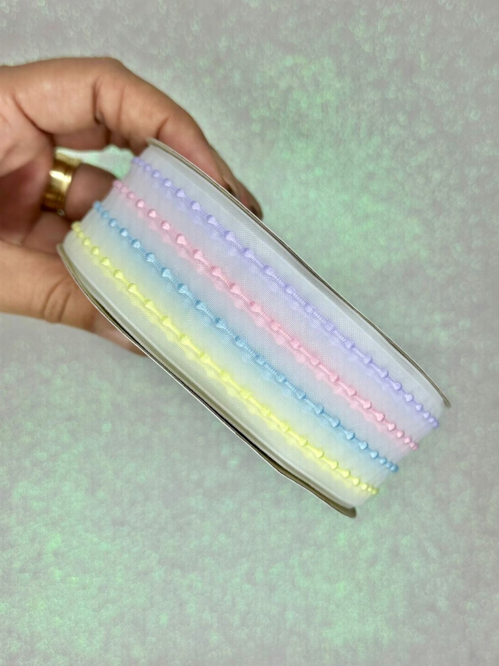 Fita Organza Listra Pespontada Mili Multicor Candy 38mm 03mt