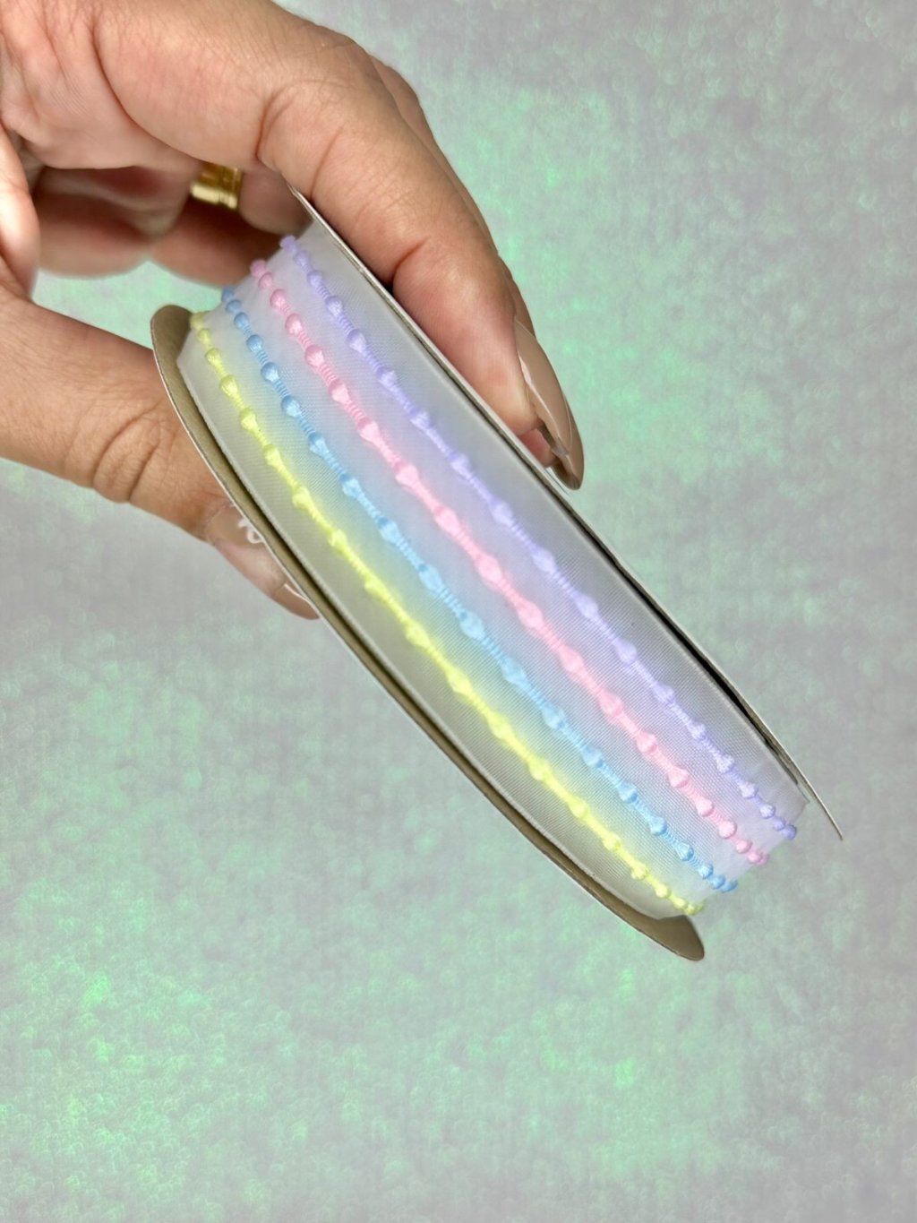 Fita Organza Listra Pespontada Mili Multicor Candy 22mm 03mt