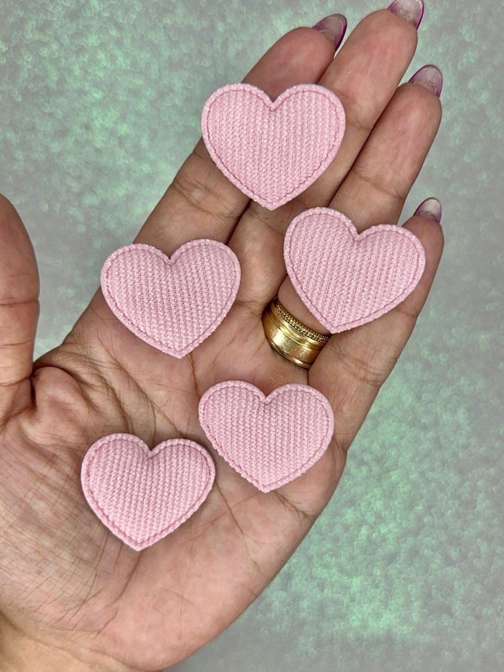 Aplique Coração Veludo Mili Ref:43574 ROSA CLARO 35mm 10und