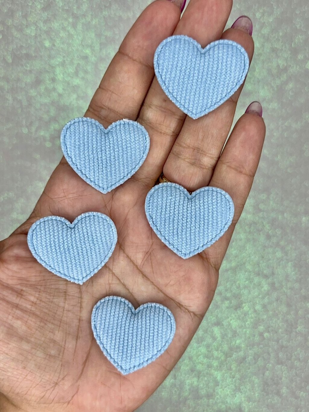 Aplique Coração Veludo Mili Ref:43574 AZUL CLARO 35mm 10und