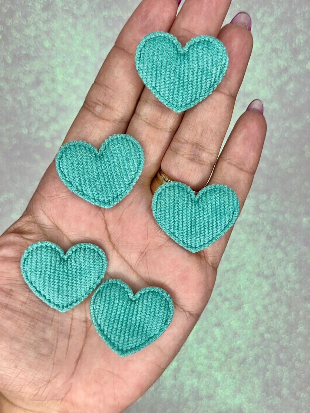 Aplique Coração Veludo Mili Ref:43574 VERDE ACQUA 35mm 10und