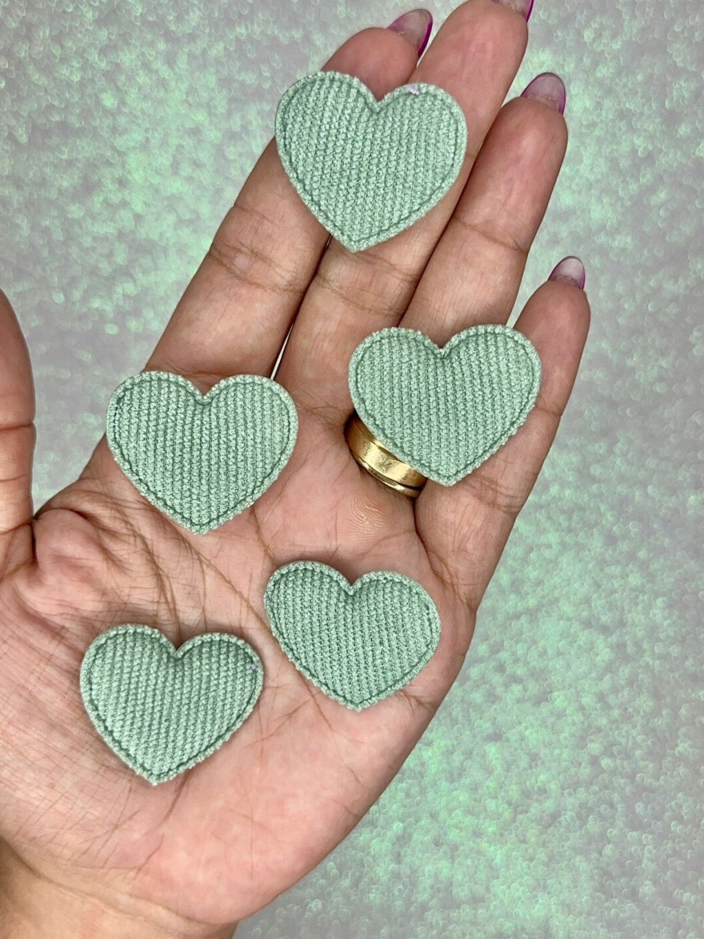 Aplique Coração Veludo Mili Ref:43574 VERDE SECO 35mm 10und