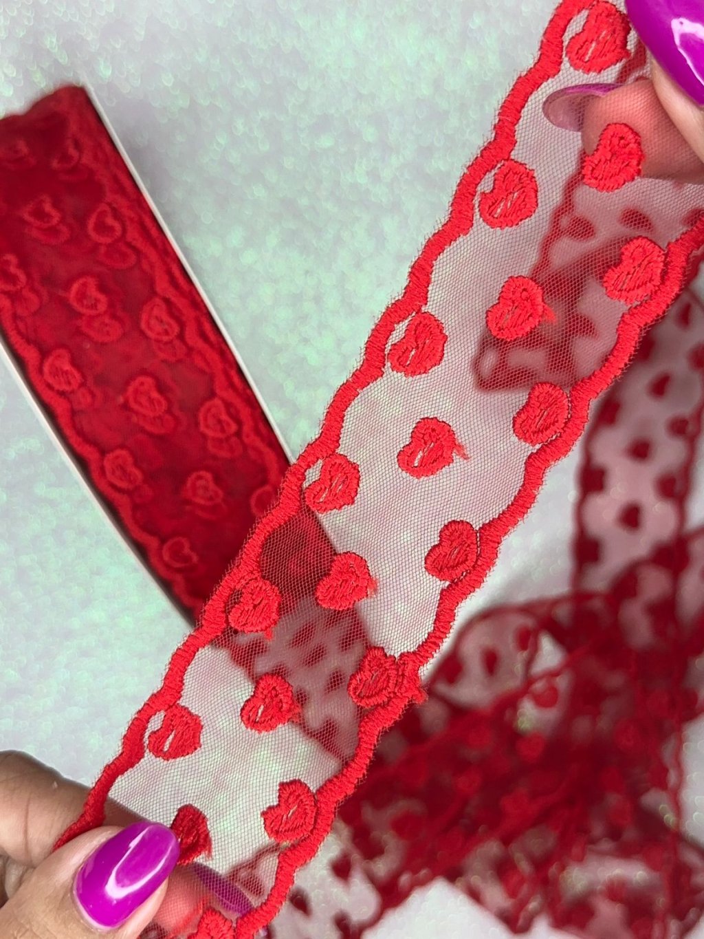 Fita Renda Coração Yama Ref:48874 38mm VERMELHO 02mt